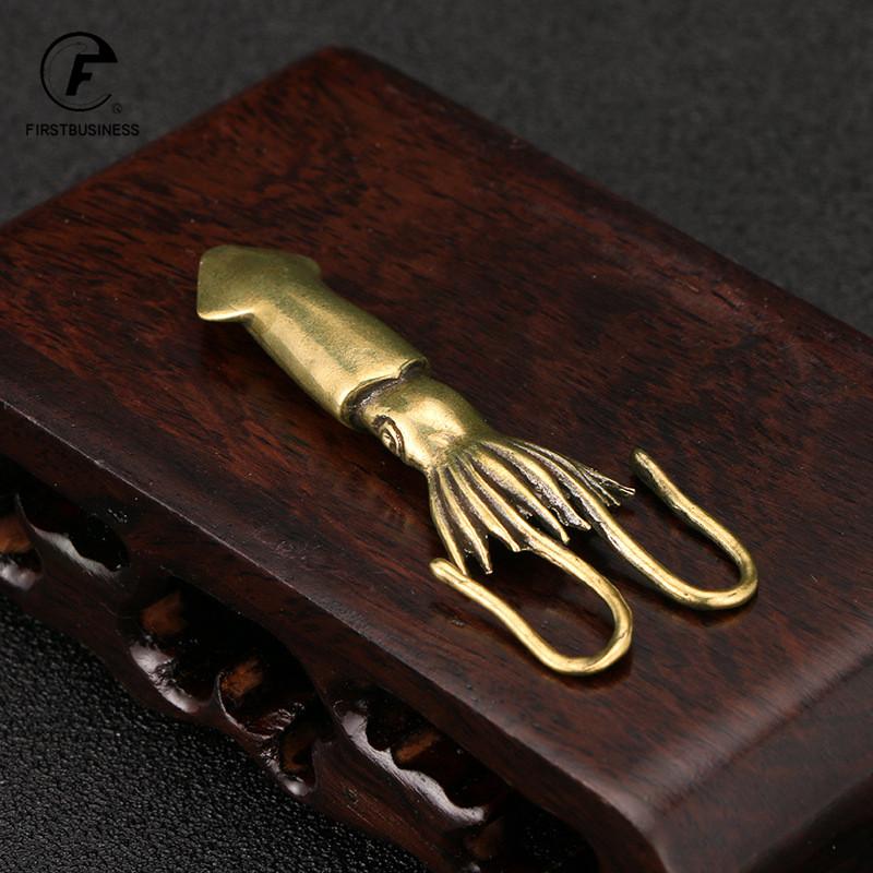 Antique Squid Figurines Miniatures Solid Brass Sea Animal Statue Tea Pet Desk Ornament Lucky Home Decorations Accessories Crafts