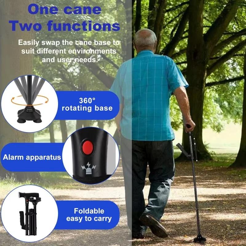 Collapsible Telescopic Folding Cane Elder Cane Led Walking Trusty Sticks Elder Crutches For Mothers The Elder Fathers With Alarm