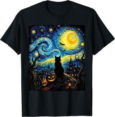 Black Cat Starry Night Van Gogh Halloween Costume Men Women T-Shirt