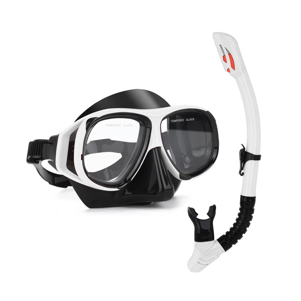 Wave Pro Snorkel Set: Silicone Dry Snorkel & Large Frame Prescription Diving Mask