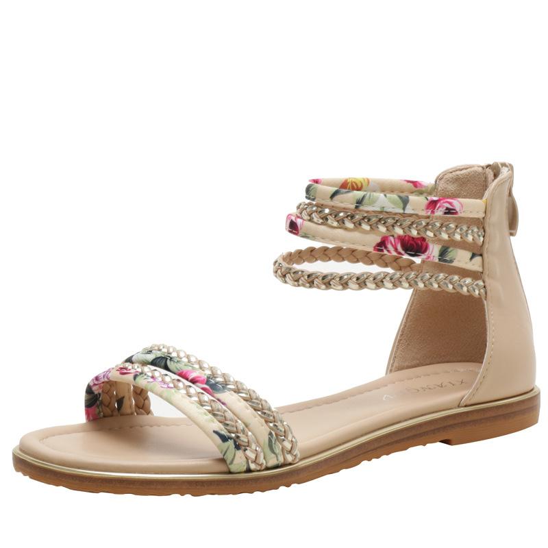 Flat Roman shoes, new women's fashion casual sandals vacation travel flower cloth beach -