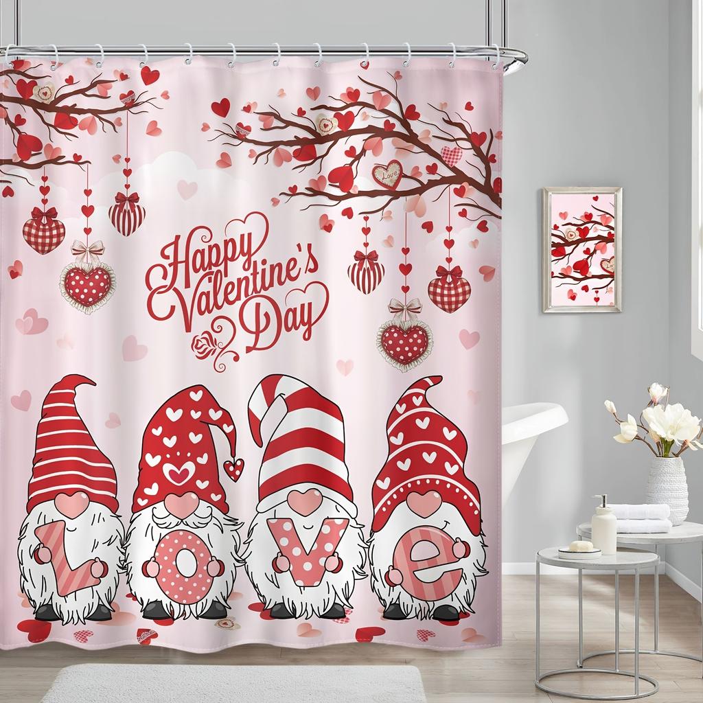 A Valentine's Day Shower Curtain: Celebrate Love and Romance with This Adorable Design Featuring Cute Gnomes In Festive