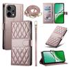 For Oppo Reno14 5G (Global) Case Rhombus Stitching Wallet Stand Leather Phone Cover with Long/Short Strap