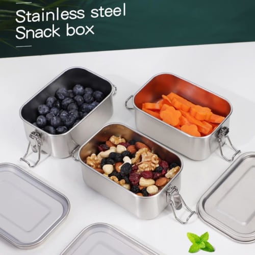 Set of 2 Rectangular Food Containers | Stainless Steel Storage Boxes with Airtight Locks | Freezer- and Dishwasher-Safe & Odor-Proof | 550ml | Eco-Fri