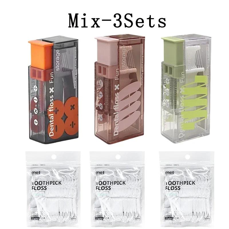 1-10Sets Portable Floss Holder Automatic Ejectable Includes 10Pcs Floss Organizer Press-on Carry-on Disposable Flossing Sticks