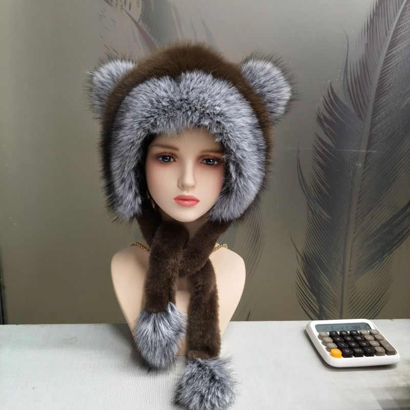 Bear Hat Winter Warm Scarf Hooded Integrated Head Hat Cycling Cold Protection Ear Protection Cute Plush Hat