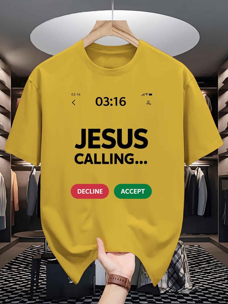 Unisex Crew Neck Tee Jesus Calling Funny Phone Text Graphic Print Soft Cotton Loose Short Sleeve Summer Casual Male Streetwear Tops