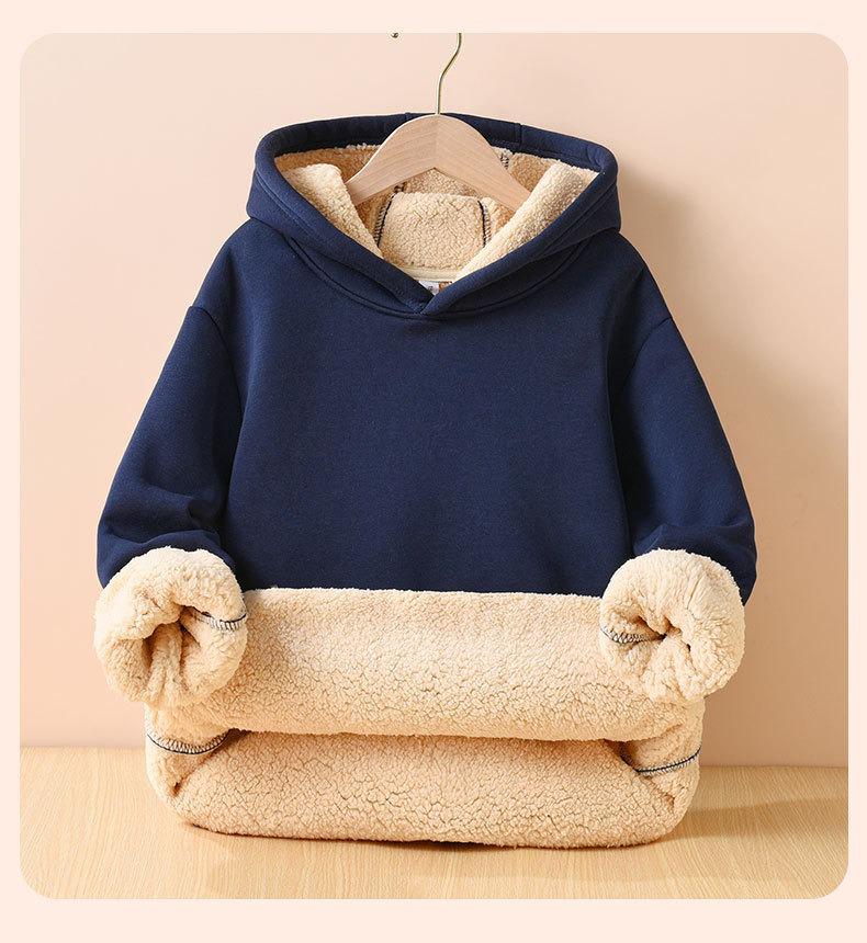 Girls' Plus Velvet Lambswool Hooded Sweatshirt - Warm, Thickened Pullover for Spring 2026 Trend