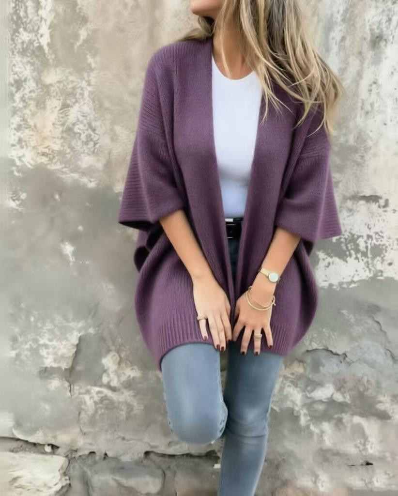 2026 Women's Sweater European and American Loose and Lazy Solid Color Cardigan Autumn and Winter New Bat Sweater Jacket Women