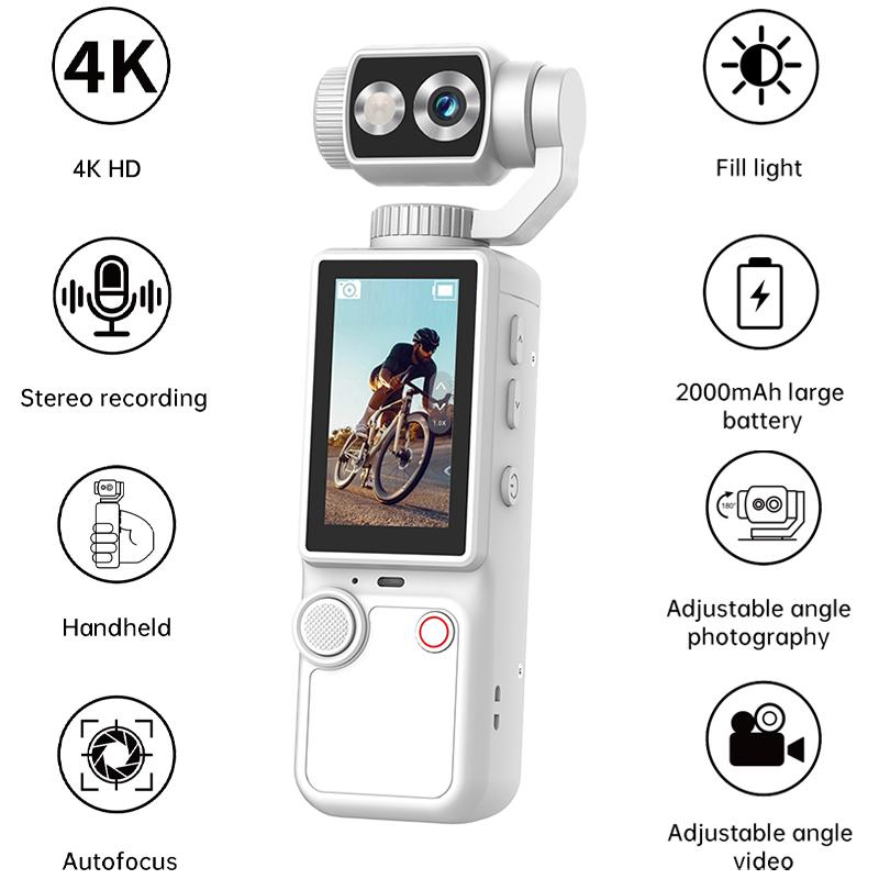 4K Handheld Sports Pocket Camera Display 180° Rotatable WiFi Wireless Video Recorder Built-in Fill Light Motion Camera 2000mAh