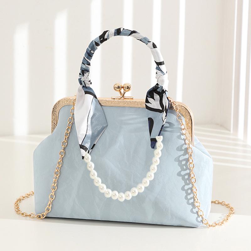 Shell Small Square Bag New Women's Bag One Shoulder Crossbody Pearl Bag Simple and Elegant Hanfu Versatile Evening Bag