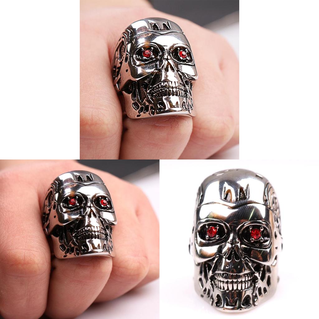 Terminator Skull Ring With Electroplated Alloy For Halloween Costume And Unisex Fashion