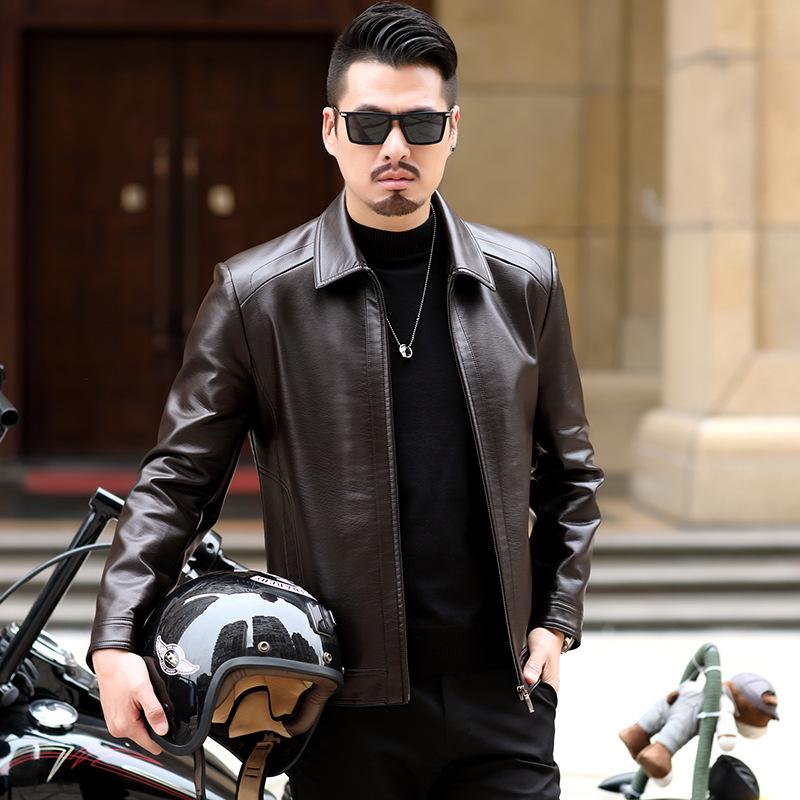 Jeseň a zima Nové oblečenie z pravej kože Pánske Slim Fit Krátke klopové kožené sako Pánske kabáty z pravej kože stredného veku