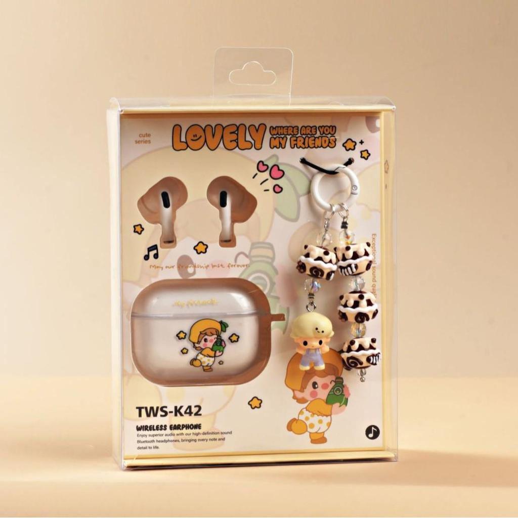 New TWS-K42 Bluetooth 5.3 In-ear True Wireless Earbuds with Cartoon Doll Bead Silicone Case