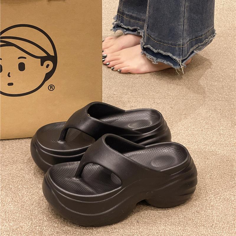High-heeled eva slippers new summer outer wear thick bottom heightening one-word drag non-slip wear-resistant breathable cool slippers