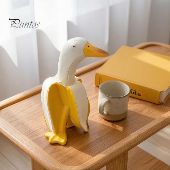Realistic Resin Craft Creative Banana Duck Figurine, Sculpture, Novelty Art Micro Landscape Accessory Statue, Funny Desk Ornament for Home Office