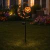 Solar Flower Bed Lights Halloween Garden Stake Light, Soft Warm Jack-o-Lantern, Moon Cat Silhouette Outdoor Pathway Decor, Waterproof Metal Lawn Patio