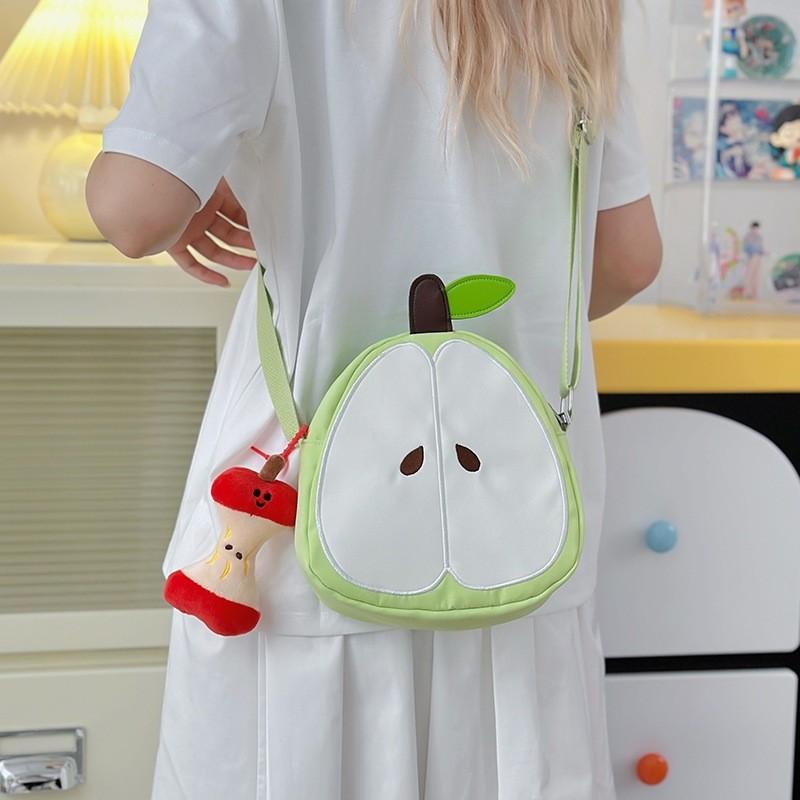 Borsa Piccola a Spalla in Nylon con Cartoni Animati di Frutta e Chiusura a Zip per Uso Quotidiano