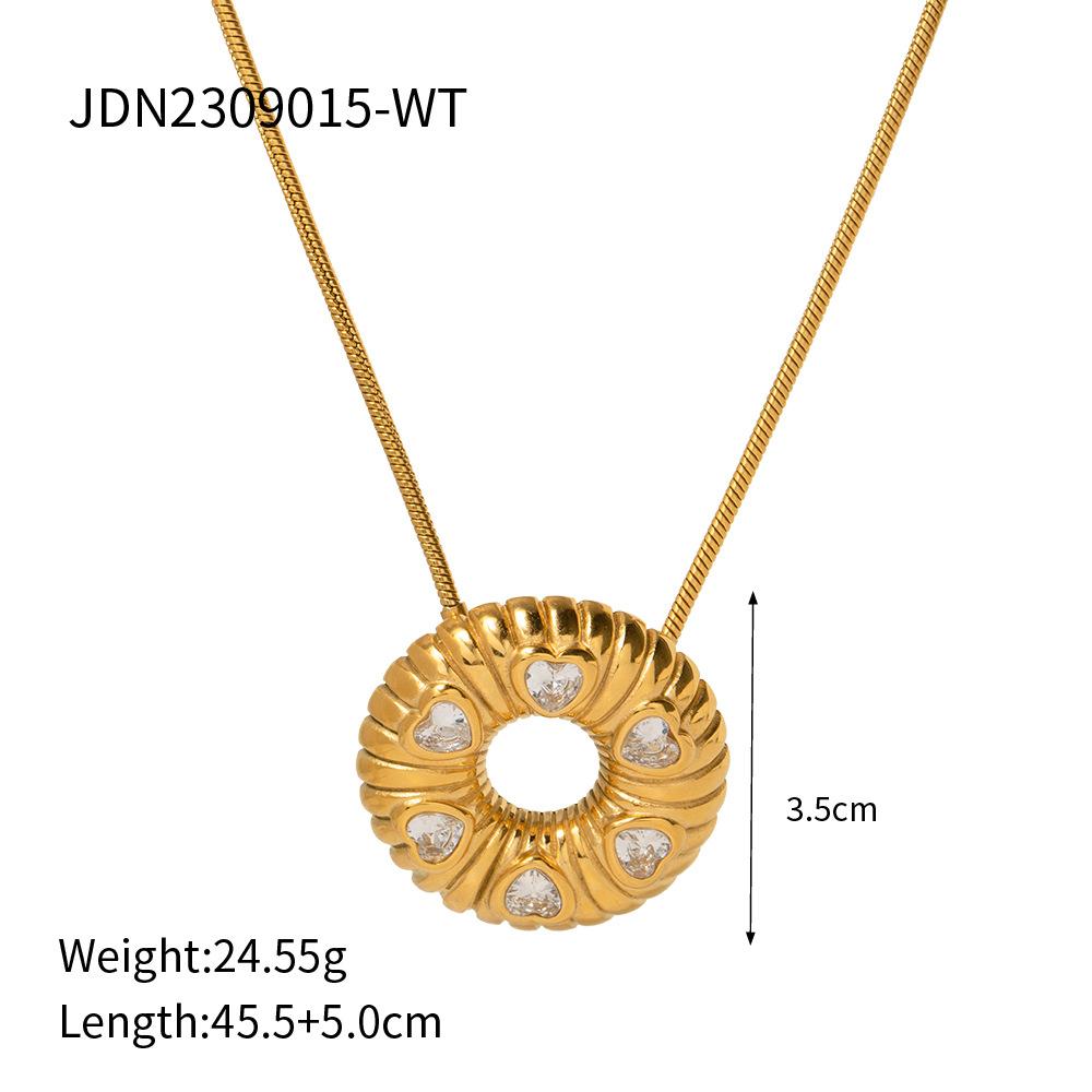 JD designer 18k gold stainless steel inlaid with black zircon bread pattern O-shaped pendant necklace collarbone neck chain