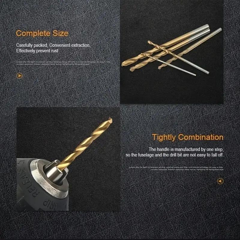 Straight Shank Twist Drill Bit Set Titanium Coated High Speed Steel HHS Wood Plastic Aluminium Cutter Woodworking Tool 50pcs