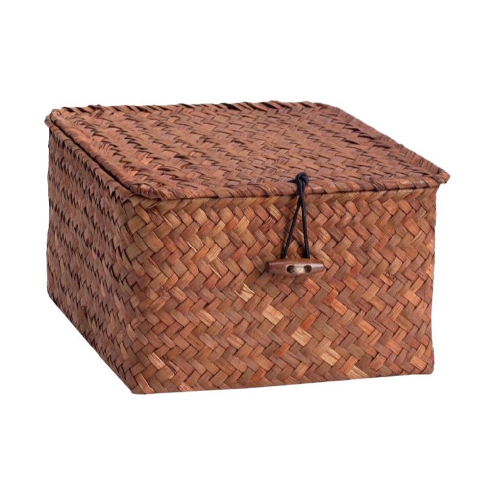 Eco-Friendly Sea Grass Wicker Shelf Baskets Weaving with Lid Storage Bins Handwoven Rectangular Storage Box Home Organizer