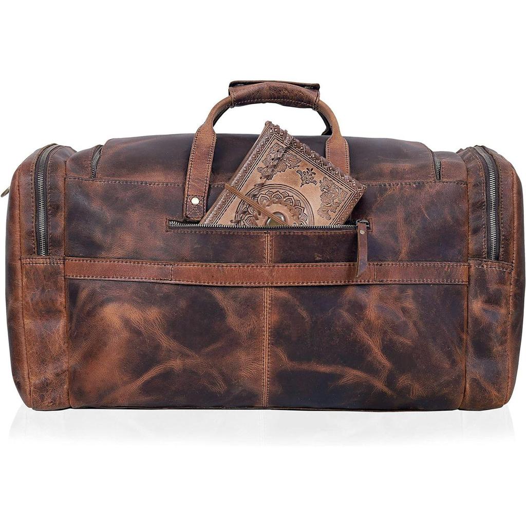 24" Reisetasche im klassischen Vintage-Stil mit modernem Retro-Look, dickes vollnarbiges Rindsleder, handgefertigtes Leder, fürs Fitnessstudio, Weekender, Reisegepäck