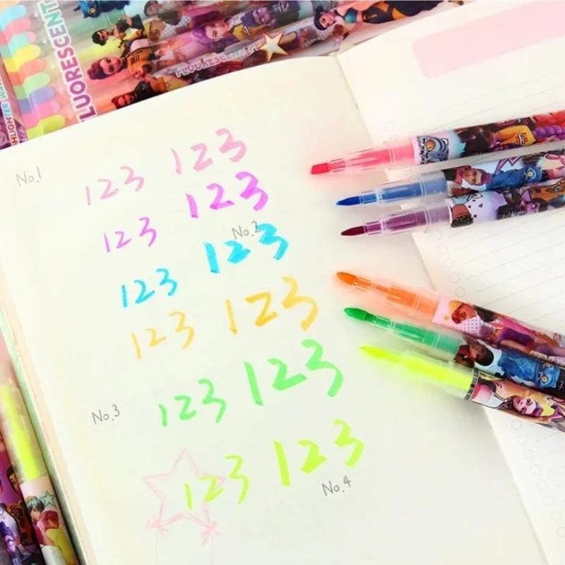 3pcs Kpop Witch Hunt Fluorescent Pen Cartoon Double Headed Marking Pen Gift High Beauty Student Stationery