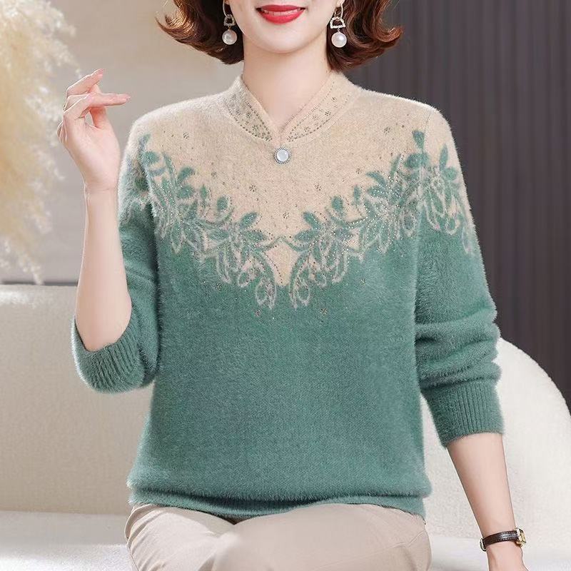 Women's Mink Fleece Sweater Autumn Winter Loose Plus Size Sweater Embroidered Pullover Fleece Thickened Flocked Knit Tops