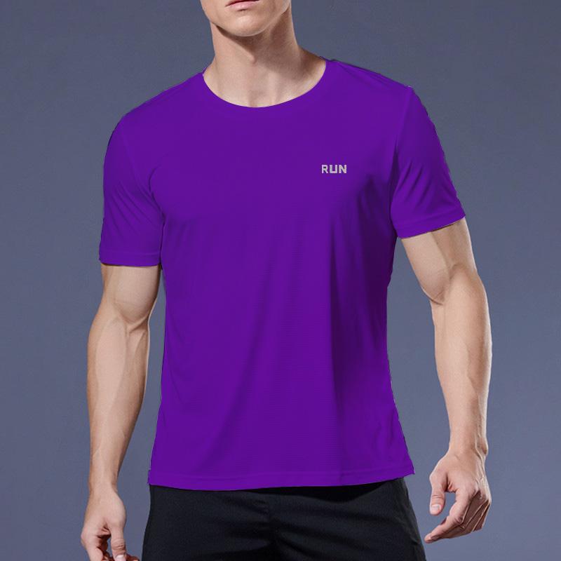

Purple 2024 Spring New Short Sleeve T Shirt Men Solid Color 100% Polyeste O-neck Tops Plus Size High Quality T-shirt 5XL Size S