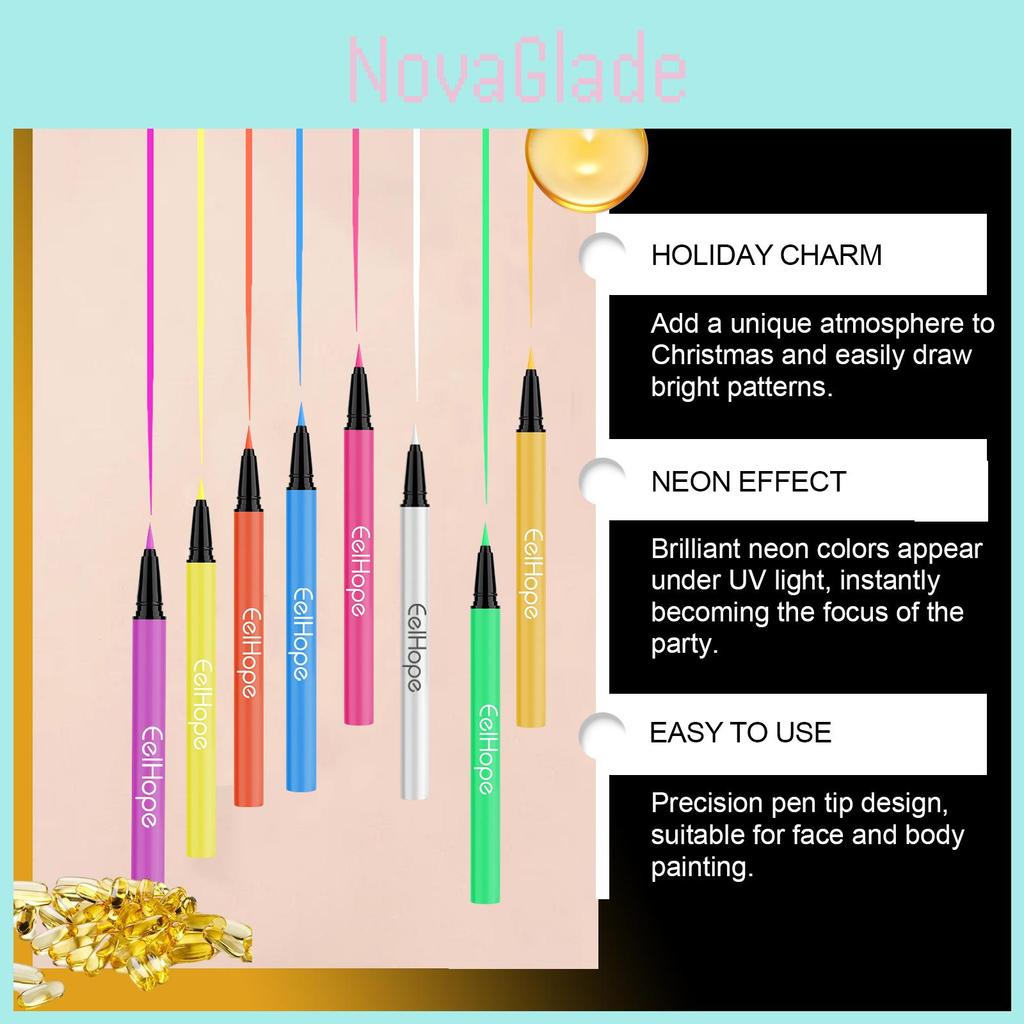 Eelhope 8 Color Neon Uv Liquid Eyeliner Pens For Vibrant Halloween Eye Makeup Looks
