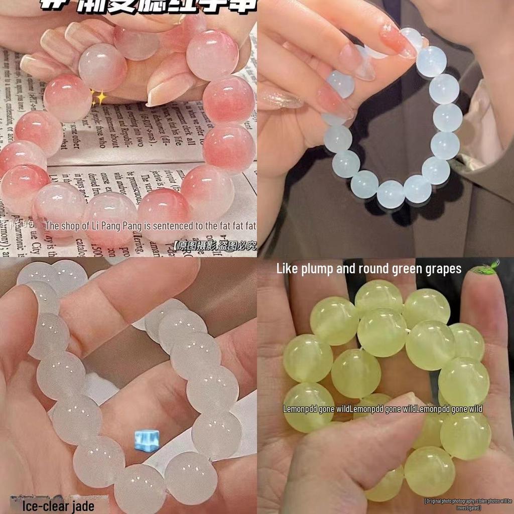 Ice White Jade Wenwan Bracelet: Soft Gradient Pink- Student Edition, Round Beads