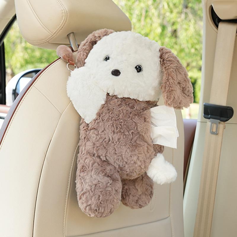 Universal Plush Cute Creative Hanging Car Tissue Case Vehicle Tissue Hanger Doll Paper Box Car Interior Hanging Tissue Boxes
