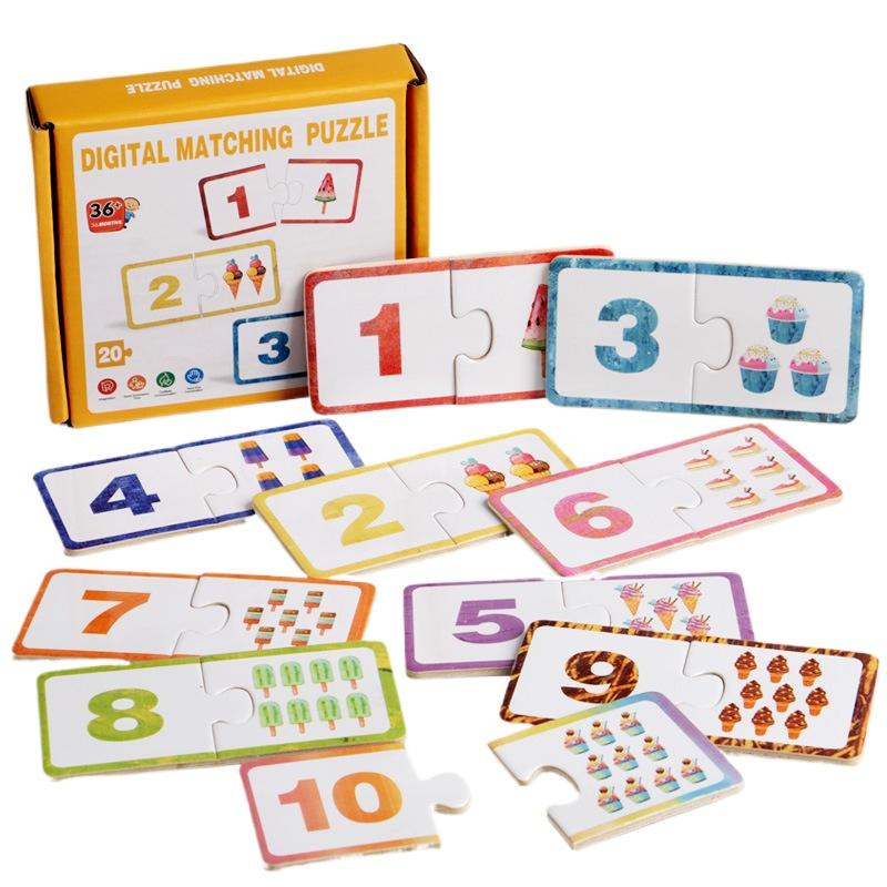 Wooden Number Matching Puzzle Numbers English Cognitive 1-10 Digital Enlightenment Math Educational Toys for Children