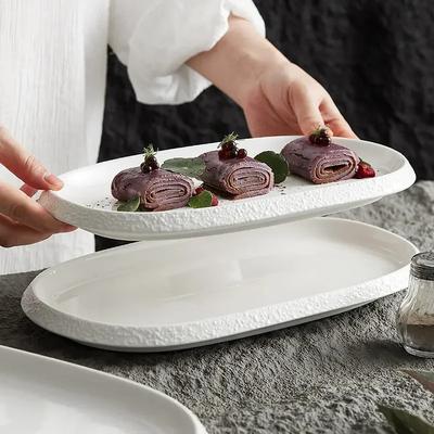 Stone Patterned Edge Oval Plate Ceramic Tableware Fish Plate Dessert Plate Sushi Dish Steak Plates Molecular Cuisine Tableware