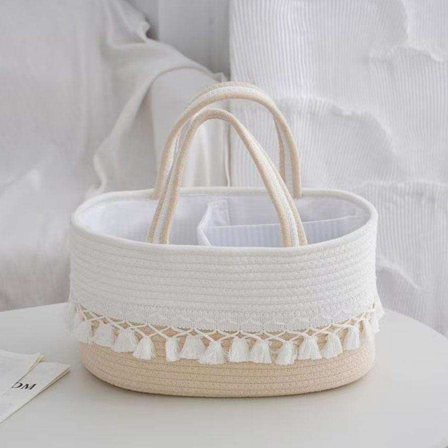 Fashion Multifunctional Cotton Rope Diaper Caddy Bag Baby Feeding Bottle Toy Diaper Organizer Storage Basket Bags In Home Car