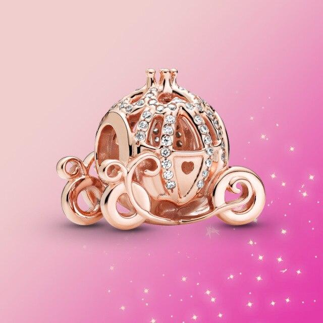 Charm-Anhänger aus 925er-Sterlingsilber, Kürbis-Wagen-Charm, glänzender Zirkon-Schmuck, passend für Original-Mode, für Damen, Armband, Schmuck, Geschenk