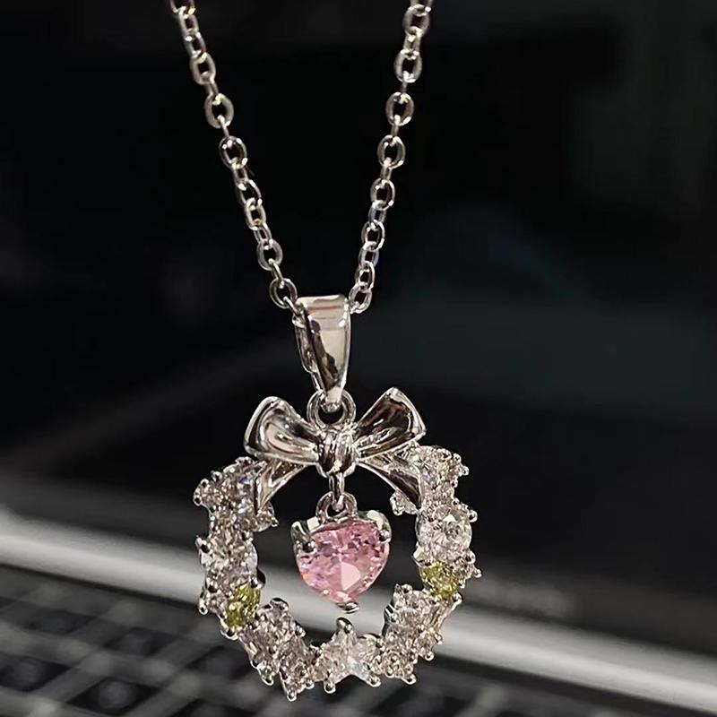 

Нежные ювелирные изделия Y2K, милые ожерелья с подвесками в виде бантов, розовые цепочки в форме сердца для женщин, рождественский венок белый