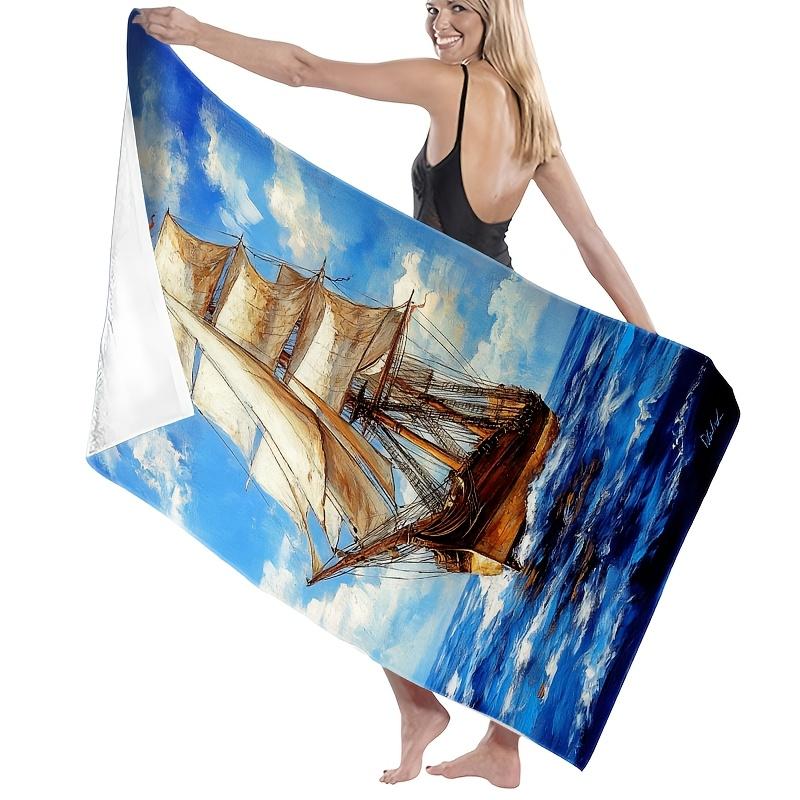 Nautical Sailing Ship Beach Towel Ocean Print Coastal Home Decor Bath Mat Summer Tropical Travel Gift Design Decor Accent