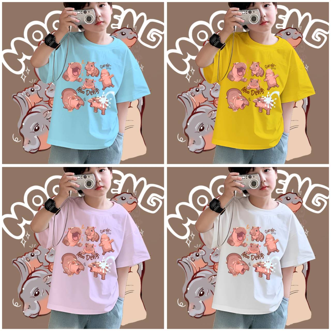 Футболка Moo Deng Tiny Baby Hippo Star Thailand Cute Pygmy Hippo Unisex для детей — фото 3