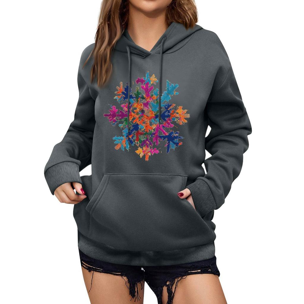 Women's Winter Christmas Printed Pullover Hooded Sweatshirt Fleece Long Sleeve Sweatshirt