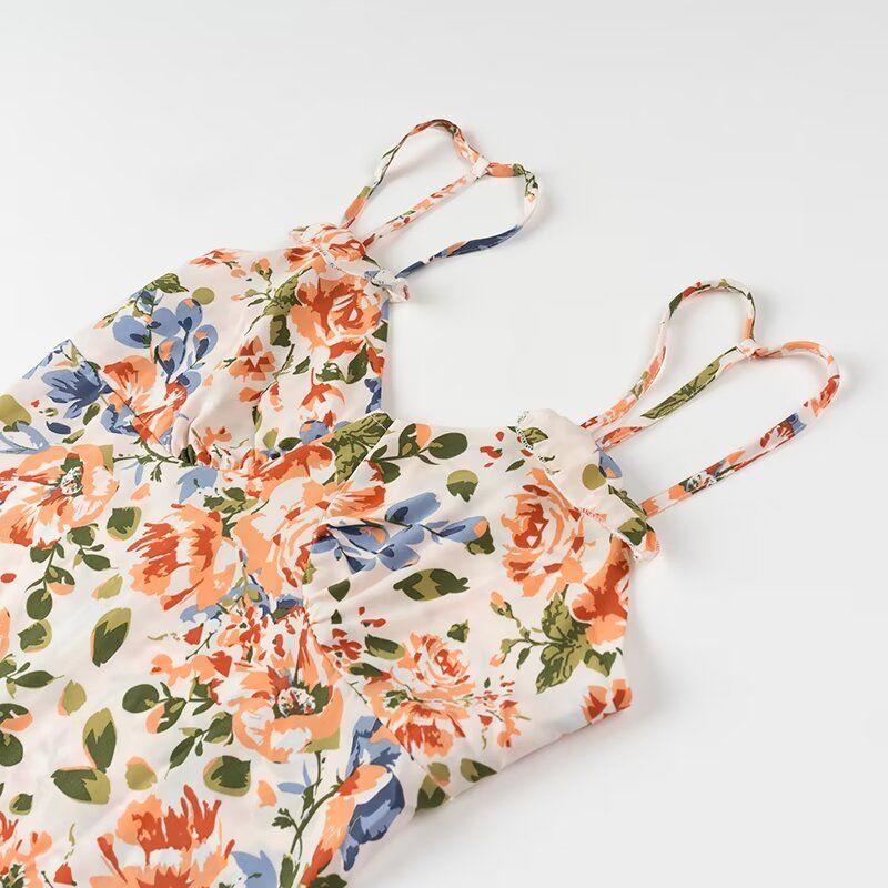 Kaslead New Arrival Women's Clothing Fashion Style Fashion Minimalist Fresh Waist-Tight Printing Slip Dress