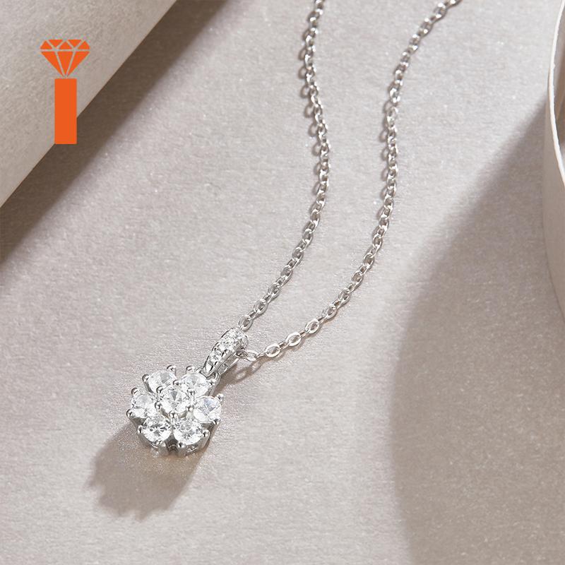 Luxury 925 Silver Moissanite Floral Cluster Pendant - GRA Certified VVS Diamond Necklace for Her Fashion Jewelry Necklace SP13526W01 серебряный