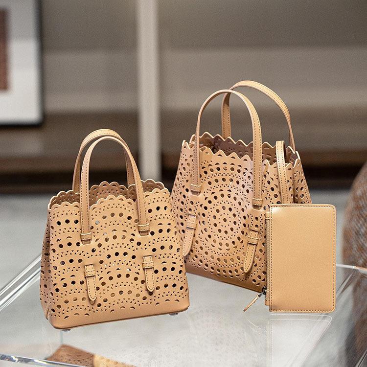 Velkoobchodní továrna prémiová niche vyřezávaná dutá taška na zeleninu Mina kožená dámská taška přes rameno crossbody tote taška