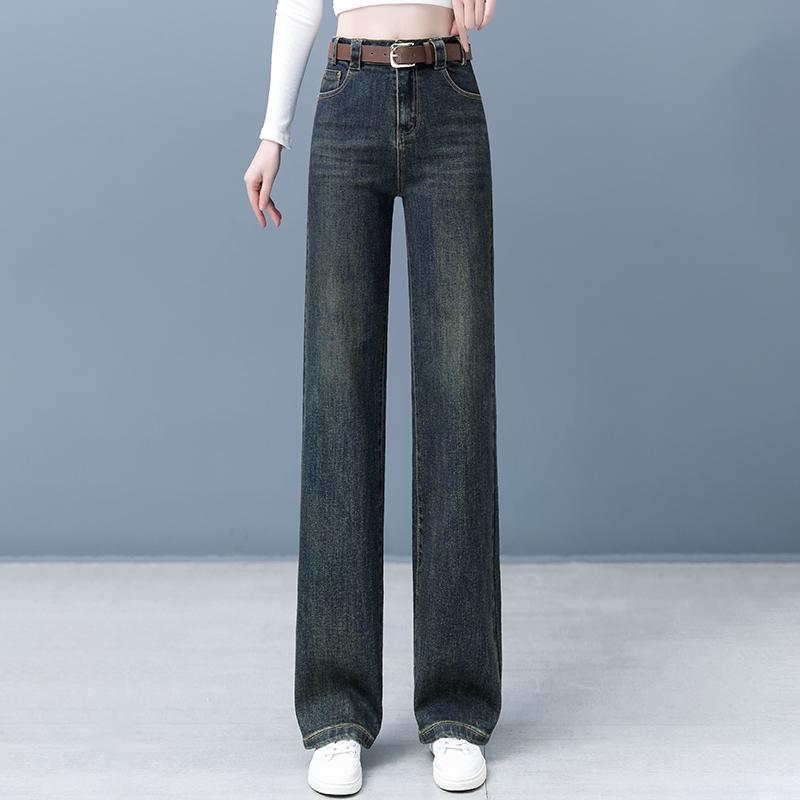 

Женские джинсы высокого класса цементно-серого цвета: 2025 Весна Повседневные Брюки с высокой талией, узкими штанинами и широкими штанинами 29/XL