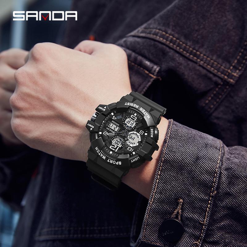 SANDA Dual Display Fashion G- Style Military Watch LED Digital Sports Watches For Man Waterproof Luminous Quartz Men Wristwatch
