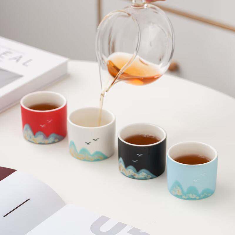 Guochao Hand-painted Ceramic Tea Cup Set - Thousand Miles of Rivers and Mountains Design, Cultural Gift Box