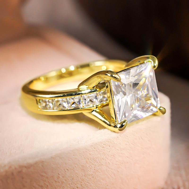 Princess Square CZ Finger Ring Female Luxury Wedding Band Accessories Gorgeous Gold Color Engagement Accessories Jewelry