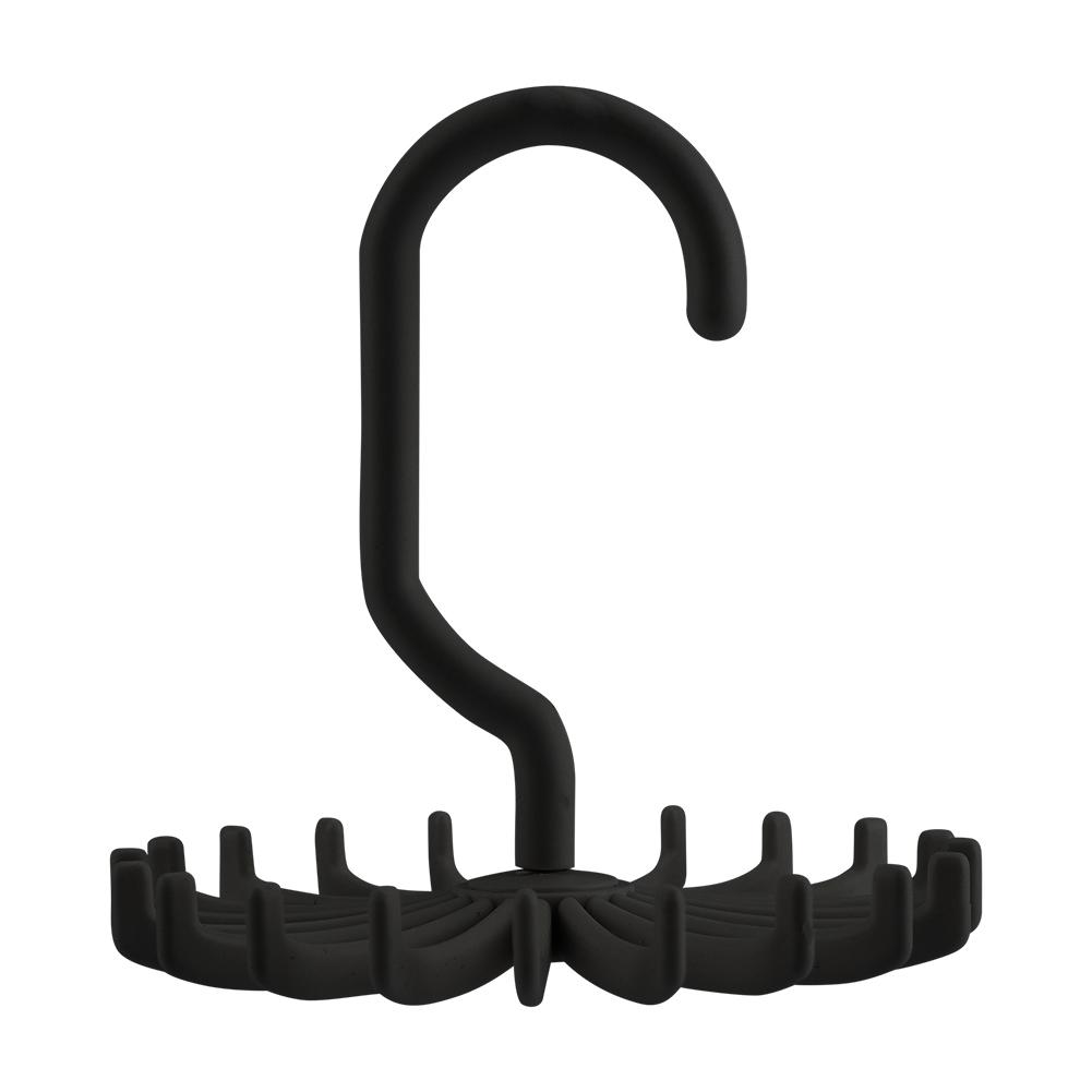 360 degrees Rotatable Tie Rack Belt Scarves Hook Hanger Holder Organizer (Black)