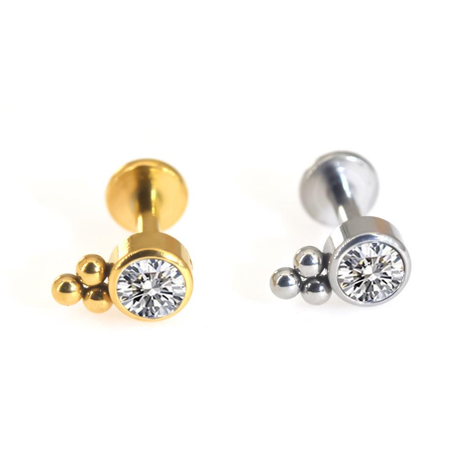 Stainless Steel Diamond-Inlaid Lip Stud Piercing Earring, 1.2*6/8mm.