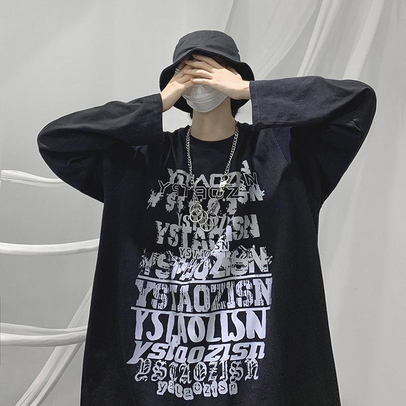 

Men s Black Stacked Text Graphic Print Long Sleeve T-Shirt Casual Oversized Streetwear Top M чорний